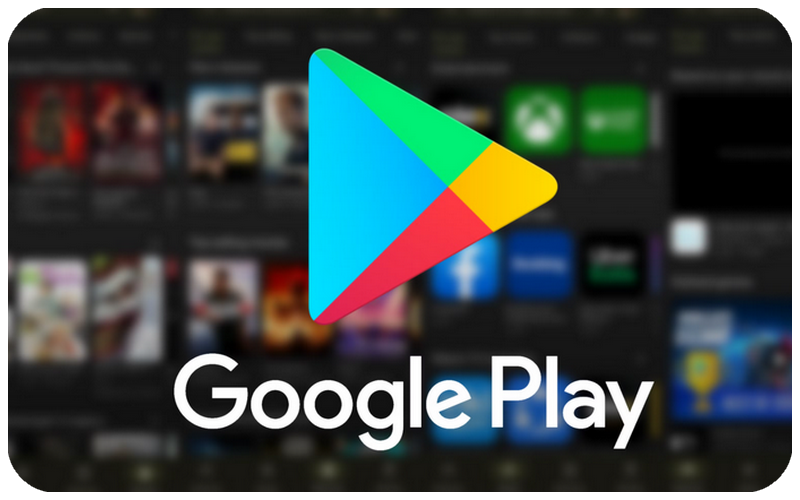 Google Play Store logo next to a virtual debit card