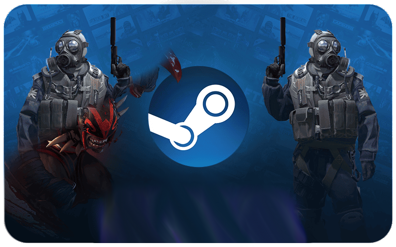 A Steam gift card displayed next to a secure virtual card